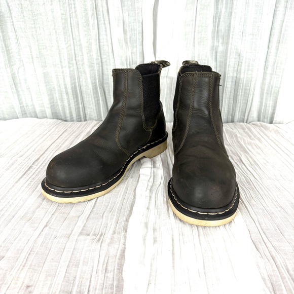 Dr. Martens Arbor Steel Toe Chelsea Work Boots Dark Olive Brown Leather Airwalk - Picture 2 of 15